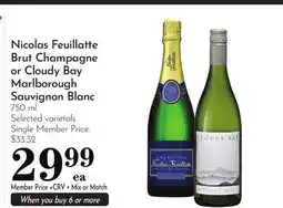 Pavilions Nicolas Feuillatte Brut Champagne or Cloudy Bay Marlborough Sauvignon Blanc offer