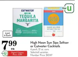 Pavilions High Noon Sun Sips Seltzer or Cutwater Cocktails offer