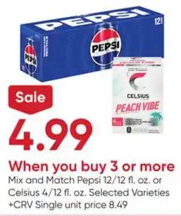 Stater Bros Pepsi 12/12 fl. oz. or Celsius 4/12 fl. oz offer