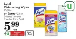 Pavilions Lysol Disinfecting Wipes 75-80 ct. or Spray 12.5 oz offer