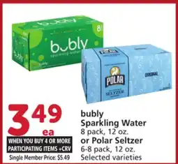 Albertsons bubly Sparkling Water 8 pack, 12 oz. or Polar Seltzer 6-8 pack, 12 oz offer