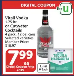 Albertsons Vitali Vodka 1.75 ltr. or Cutwater Cocktails 4 pack, 12 oz. cans offer