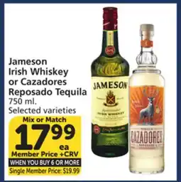 Albertsons Jameson Irish Whiskey or Cazadores Reposado Tequila offer