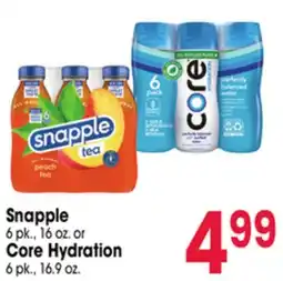 Jewel-Osco Snapple 6 pk., 16 oz. or Core Hydration 6 pk., 16.9 oz offer
