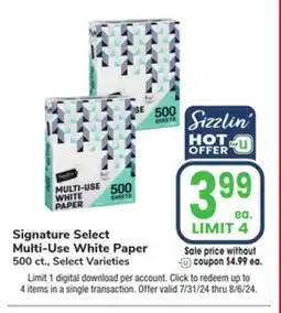 Jewel-Osco Signature Select Multi-Use White Paper offer