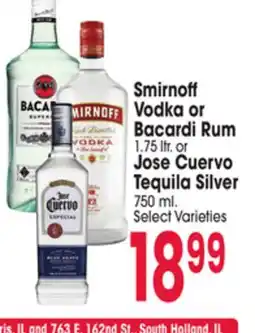 Jewel-Osco Smirno Vodka or Bacardi Rum 1.75 ltr. or Jose Cuervo Tequila Silver 750 ml offer