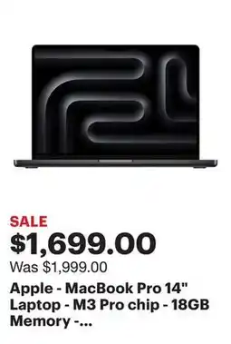 Best Buy Apple - MacBook Pro 14 Laptop - M3 Pro chip - 18GB Memory - 14-core GPU - 512GB SSD - Space Black offer