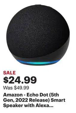 Best Buy Amazon - Echo Dot (5th Gen, 2022 Release) Smart Speaker with Alexa - Charcoal offer