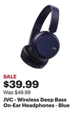 Best Buy JVC - Wireless Deep Bass On-Ear Headphones - Blue offer