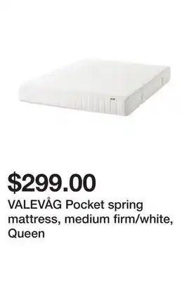 Ikea VALEVÅG Pocket spring mattress, medium firm/white, Queen offer