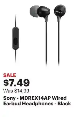 Best Buy Sony - MDREX14AP Wired Earbud Headphones - Black offer