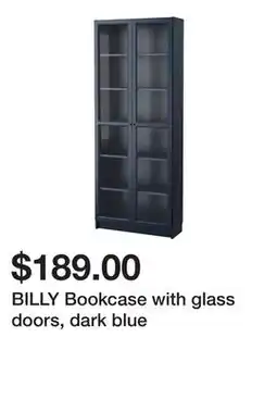 Ikea BILLY Bookcase with glass doors, dark blue offer