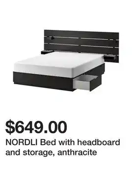 Ikea NORDLI Bed with headboard and storage, anthracite offer