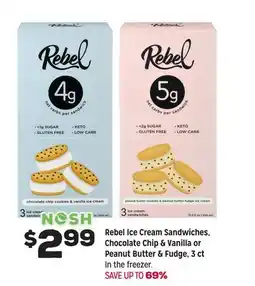 Grocery Outlet Rebel Ice Cream Sandwiches, Chocolate Chip & Vanilla or Peanut Butter & Fudge, 3 ct offer