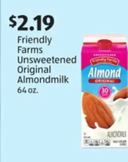 Aldi Friendly Farms Unsweetened Original Almondmilk offer