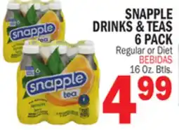 Bravo Supermarkets SNAPPLE DRINKS & TEAS 6 PACK offer