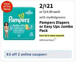 Walgreens Pampers Diapers or Easy Ups Jumbo Pack offer