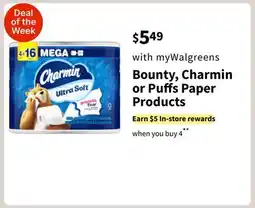 Walgreens Bounty, Charmin or Puffs Paper Products offer