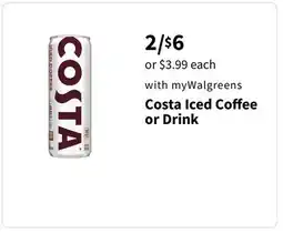 Walgreens Costa Iced Coﬀee or Drink offer