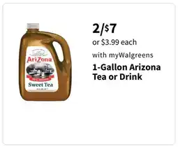 Walgreens 1-Gallon Arizona Tea or Drink offer