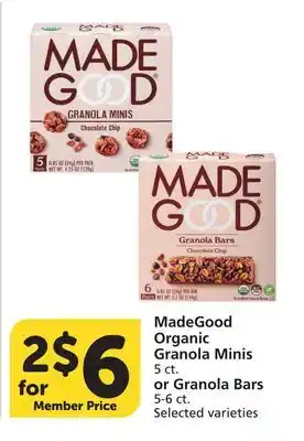 Vons MadeGood Organic Granola Minis 5 ct. or Granola Bars 5-6 ct offer
