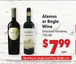 Vallarta Supermarkets Alamos or Bogle Wine offer