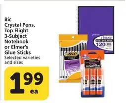 Albertsons Bic Crystal Pens, Top Flight 3-Subject Notebook or Elmer's Glue Sticks offer