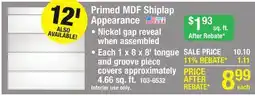 Menards 1 x 8 x 8' Nickel Gap Tongue & Groove Primed MDF Board offer