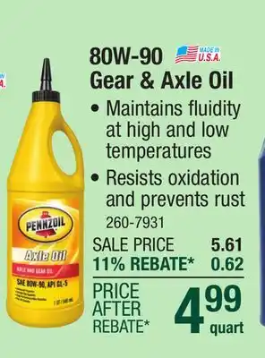 Menards Pennzoil 80W-90 Gear Oil - 1 Quart offer