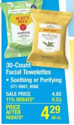 Menards Burts Bees Soothing 3-in-1 Aloe Vera Face Towelettes - 30 ct offer