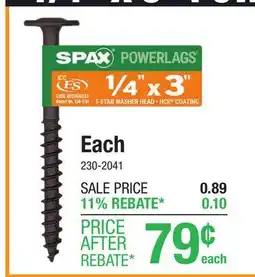 Menards SPAX 1/4 x 3 T-Star Drive Grade 5 HCR Exterior Coated Washer Head PowerLags Lag Screw - 1 Count offer