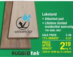 Menards Rugged Tek Lakeland Russet Falls Hickory 8-1/32 x 47-5/8 Waterproof Attached Pad Laminate Flooring (18.6 sq. ft./ctn) offer