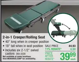 Menards Masterforce 2-in-1 Shop Creeper & Rolling Seat offer