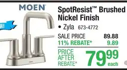 Menards Moen Zyla Spot Resist Brushed Nickel Two-Handle High Arc Bathroom Faucet offer