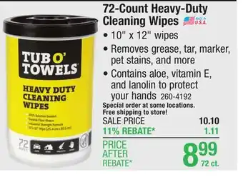 Menards Tub O' Towels Heavy-Duty Cleaning Wipes - 72 Count offer