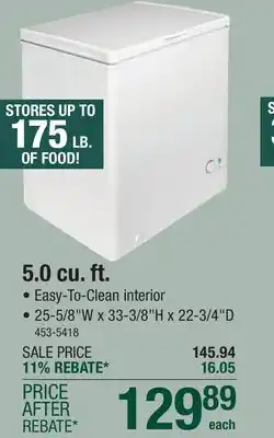 Menards Criterion 5.0 cu.ft. White Manual Defrost Chest Freezer offer