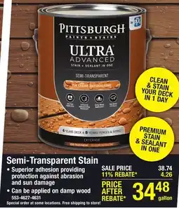 Menards Pittsburgh Paints & Stains Ultra Advanced Semi-Transparent Cinder Wood Stain - 1 gal offer