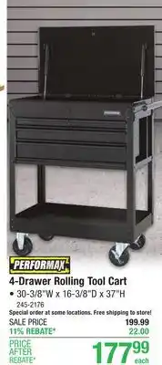 Menards Performax 30 4-Drawer Rolling Tool Cart offer