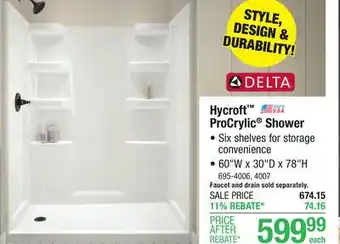 Menards Delta Hycroft ProCrylic 60W x 30D x 78H White Shower with Left Drain (4-Piece) offer