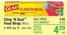 Menards Glad Cling 'N Seal Clear Food Wrap - 400 sq. ft offer