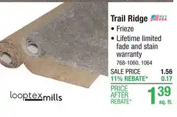 Menards Looptex Mills Trail Ridge Jute Brown Frieze Carpet 12 ft. Wide offer