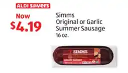 Aldi Simms Original or Garlic Summer Sausage offer