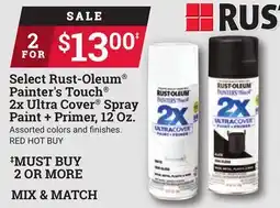 Ace Hardware Select Rust-Oleum Painter's Touch 2x Ultra Cover Spray Paint + Primer, 12 Oz offer