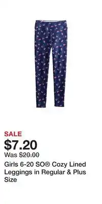 Kohl's Girls 6-20 SO Cozy Lined Leggings in Regular & Plus Size offer