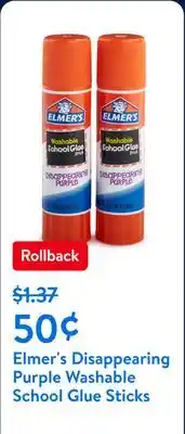 Walmart Elmer's Disappearing Purple Washable School Glue Sticks offer
