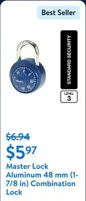 Walmart Master Lock Aluminum 48 mm (1-7/8 in) Combination Lock offer