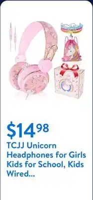 Walmart TCJJ Unicorn Headphones for Girls Kids for School, Kids Wired Headphones, Teens Toddlers Noise Cancelling Headphone with Adju offer