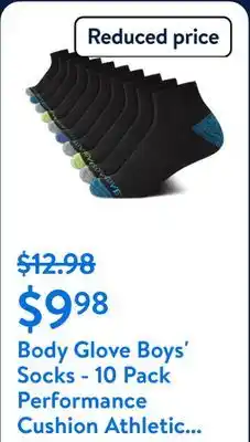 Walmart Body Glove Boys' Socks - 10 Pack Performance Cushion Athletic Quarter Cut Socks - Kids Running Socks offer