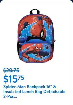 Walmart Spider-Man Backpack 16 & Insulated Lunch Bag Detachable 2-Pcs Marvel Boys Blue offer