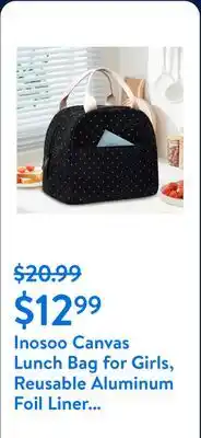 Walmart Inosoo Canvas Lunch Bag for Girls, Reusable Aluminum Foil Liner Insulated Tote Lunch Box for Women, Cooler & Thermal Lunch Ba offer